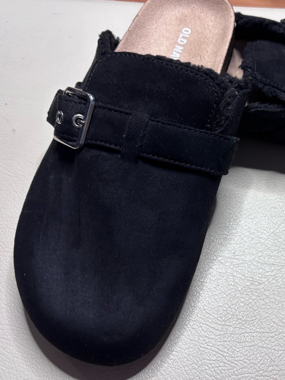 Old Navy Black Suede Slide Sandals with Buckle